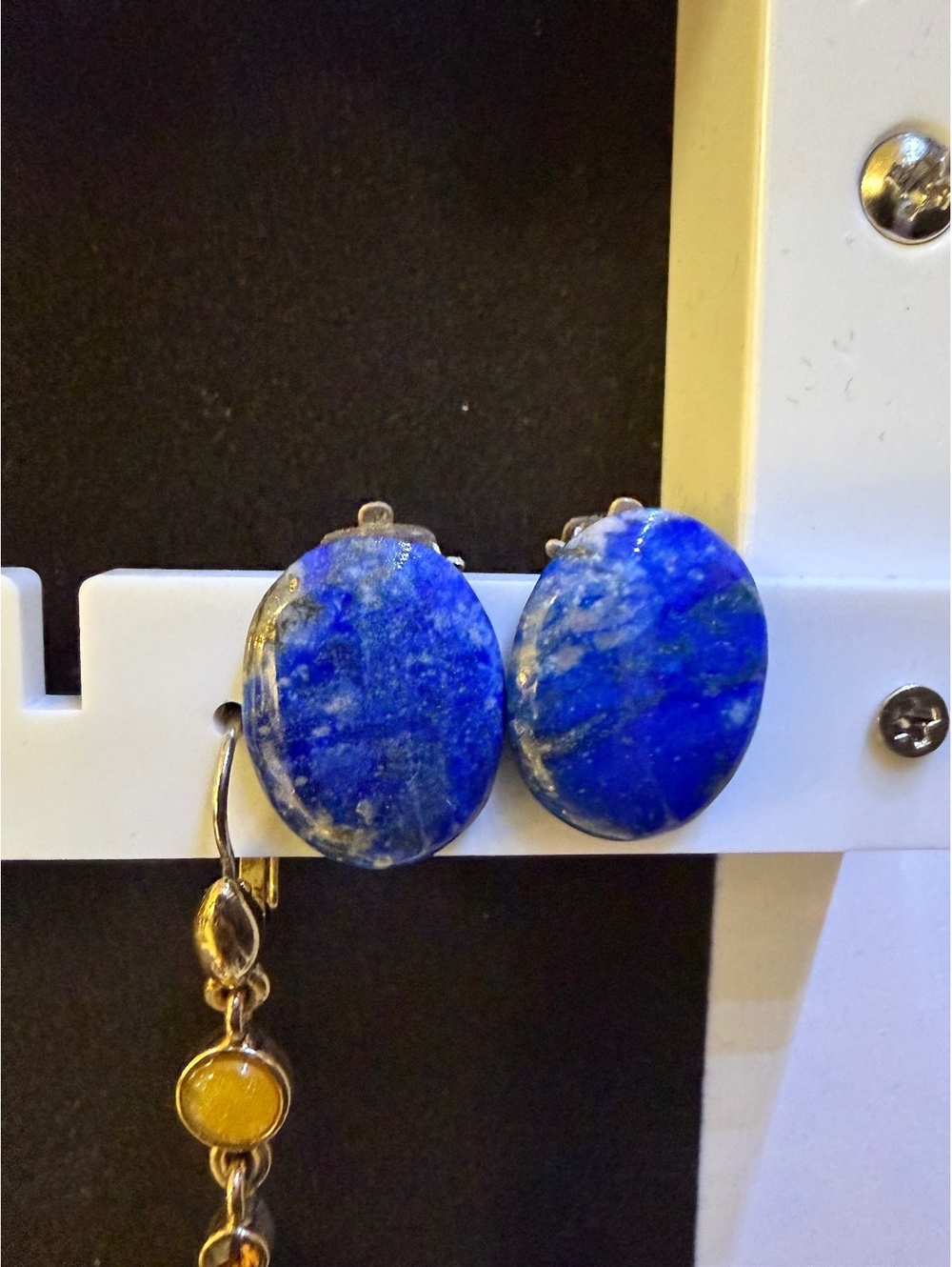 Blue oval clip earrings